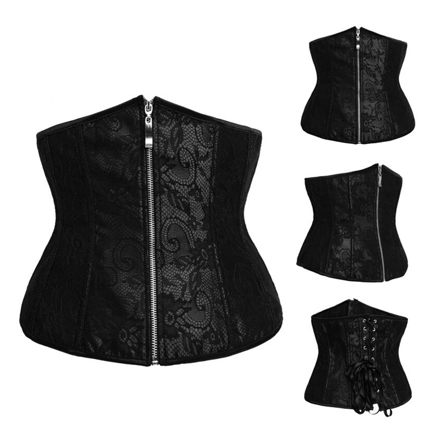 Women  Lace Front Zipper Underbust Warmth Waist Corset Bustier Body Shaper